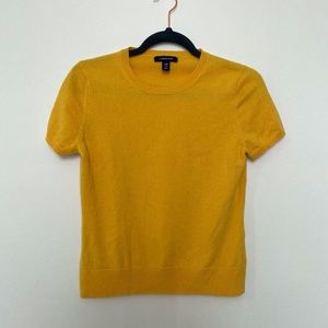 Land's End Sun Yellow Cashmere Short Sleeve Sweater Shirt NWOT
